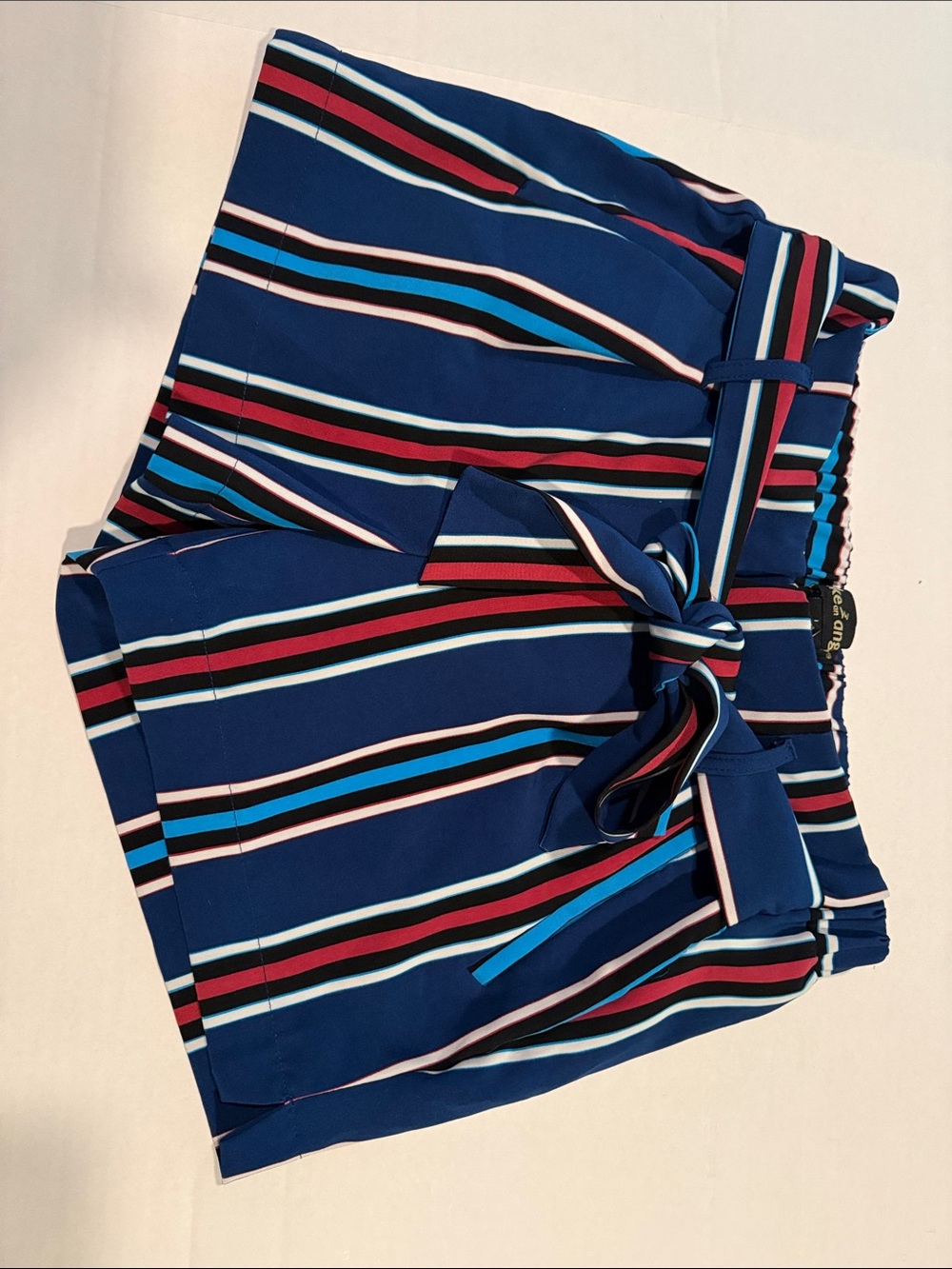 like an angel High-Waist Striped Tie-Belt Shorts - Navy Multi